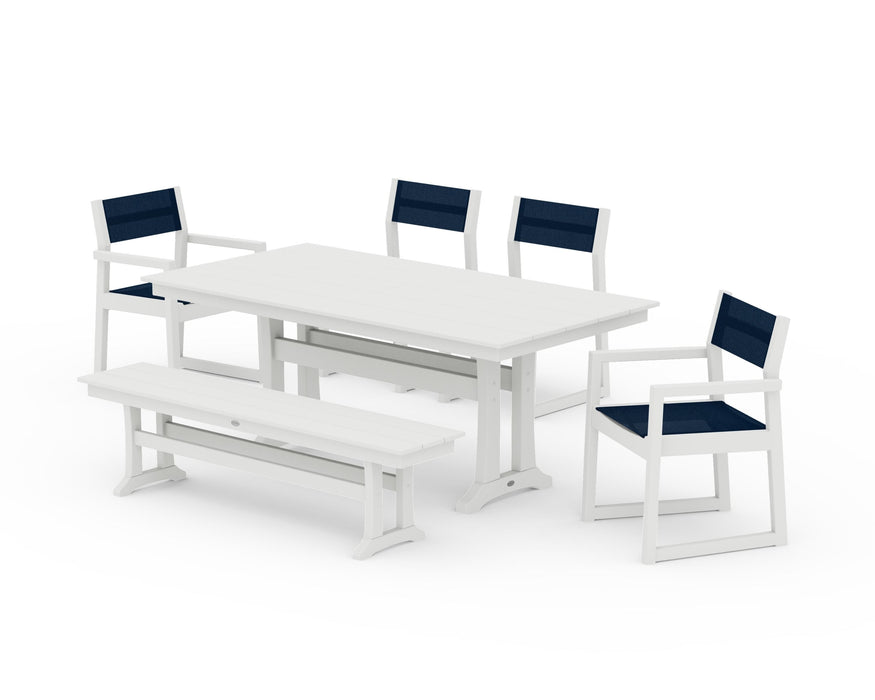 POLYWOOD® EDGE Sling 6-Piece Farmhouse Dining Set With Trestle Legs