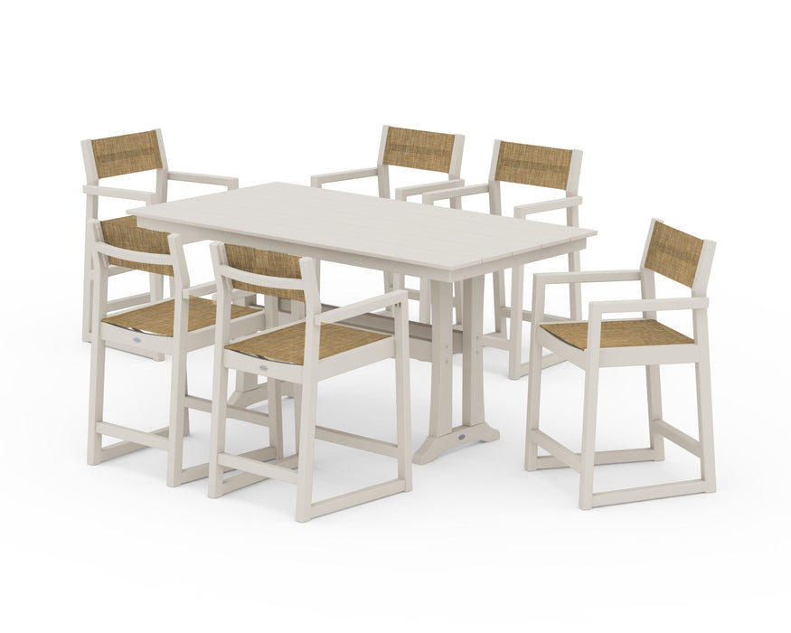 POLYWOOD® EDGE Sling Arm Chair 7-Piece Farmhouse Counter Set with Trestle Legs