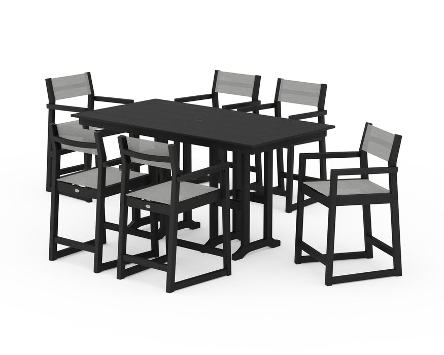 POLYWOOD® EDGE Sling Arm Chair 7-Piece Farmhouse Counter Set