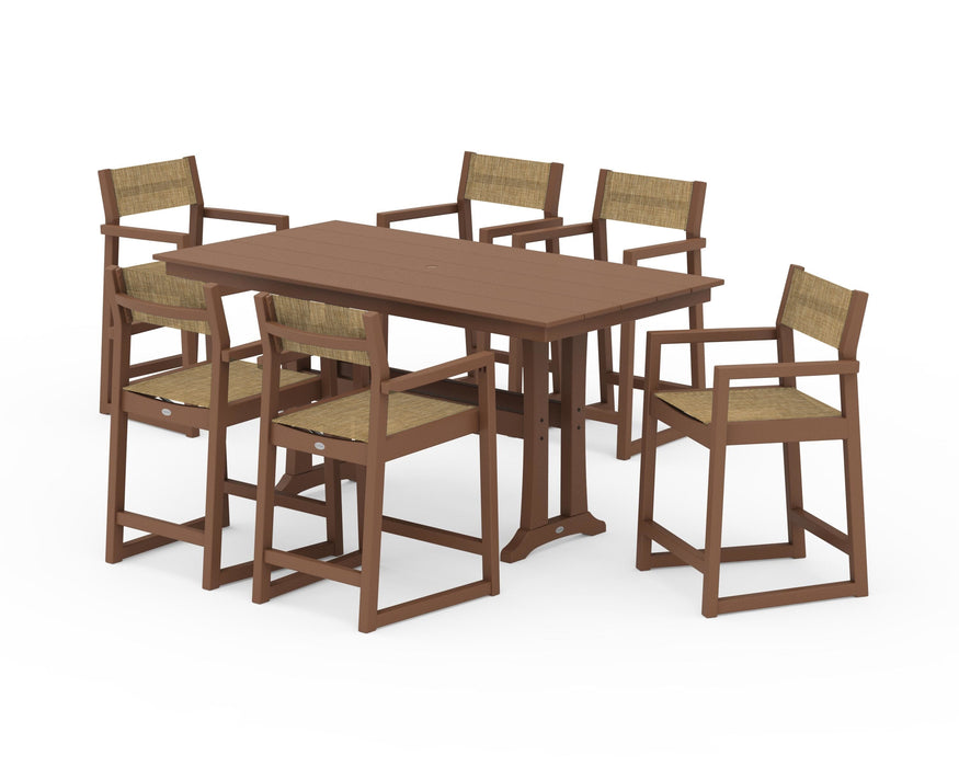 POLYWOOD® EDGE Sling Arm Chair 7-Piece Farmhouse Counter Set with Trestle Legs