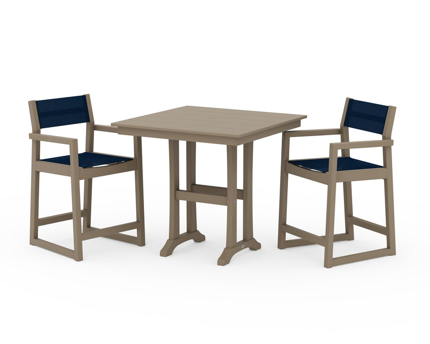 POLYWOOD® EDGE Sling Arm Chair 3-Piece Farmhouse Counter Set with Trestle Legs