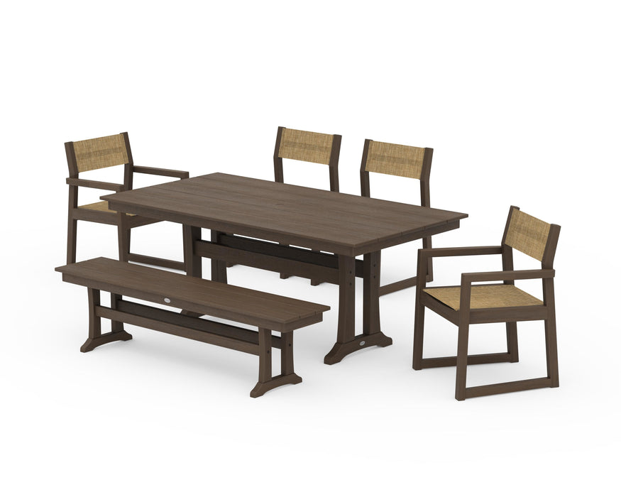 POLYWOOD® EDGE Sling 6-Piece Farmhouse Dining Set With Trestle Legs