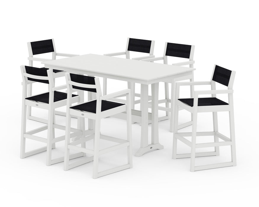 POLYWOOD® EDGE Sling Arm Chair 7-Piece Farmhouse Bar Set with Trestle Legs