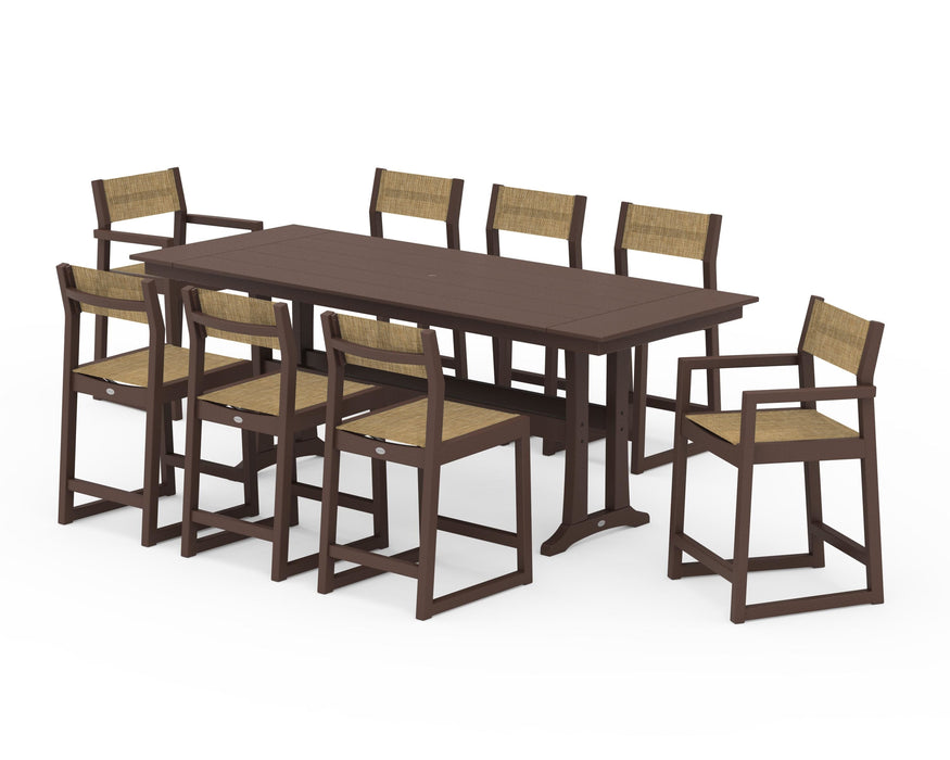 POLYWOOD® EDGE Sling 9-Piece Farmhouse Counter Set with Trestle Legs