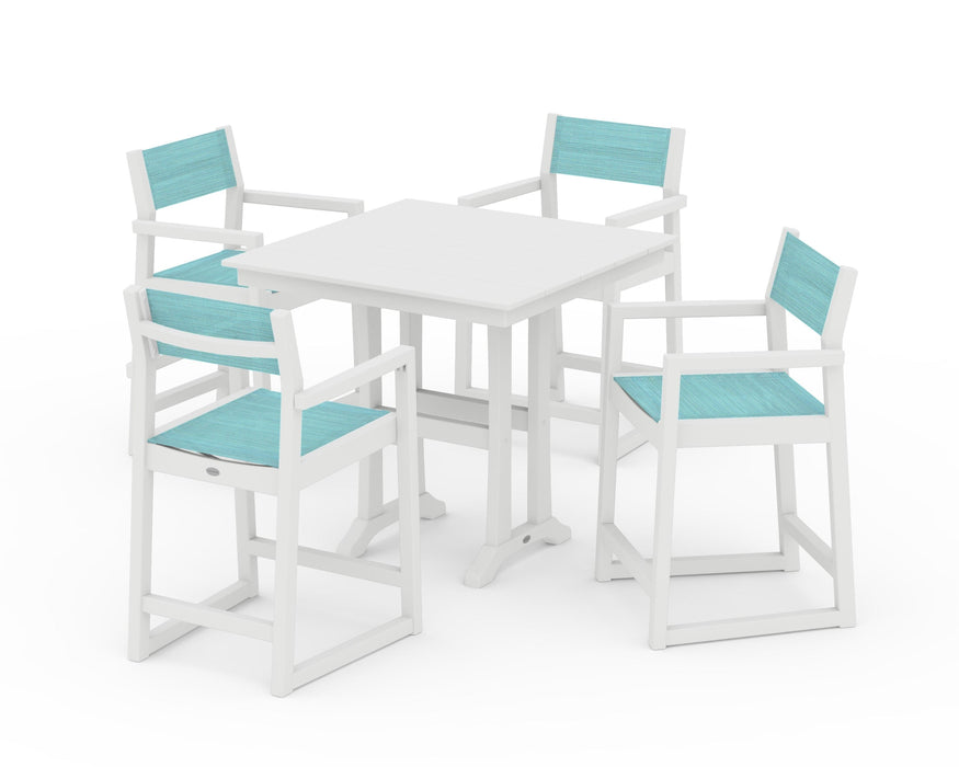 POLYWOOD® EDGE Sling Arm Chair 5-Piece Farmhouse Counter Set with Trestle Legs