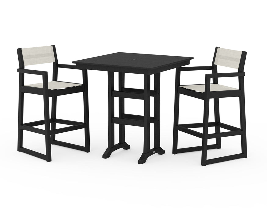 POLYWOOD® EDGE Sling Arm Chair 3-Piece Farmhouse Bar Set with Trestle Legs