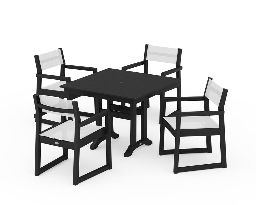 POLYWOOD® EDGE Sling 5-Piece Farmhouse Dining Set with Trestle Legs