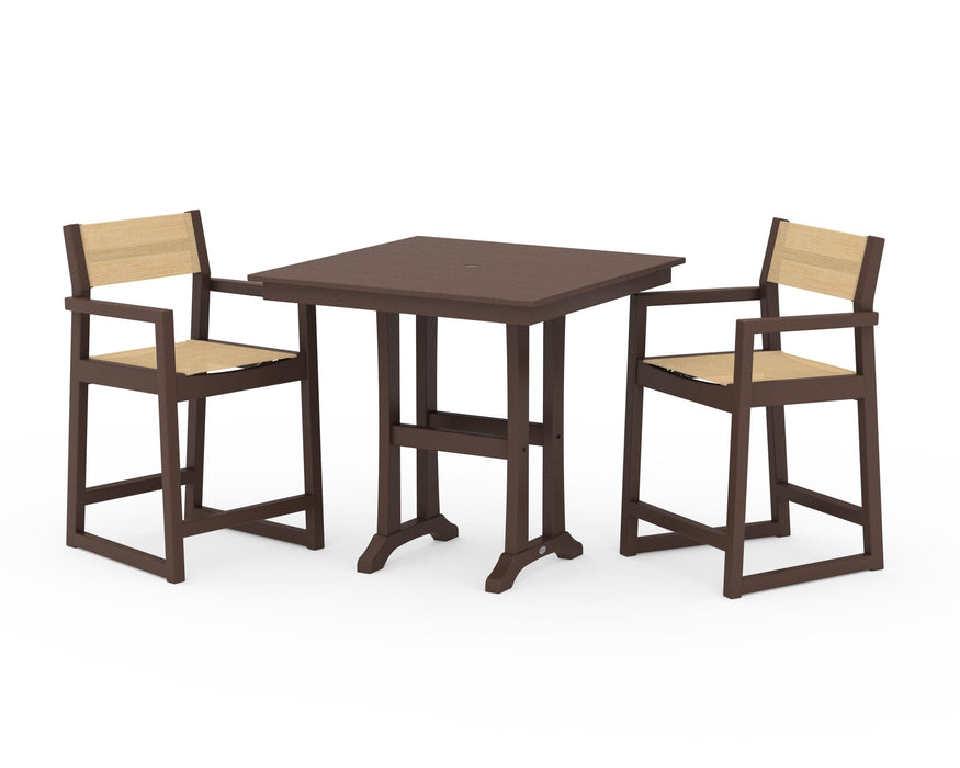 POLYWOOD® EDGE Sling Arm Chair 3-Piece Farmhouse Counter Set with Trestle Legs