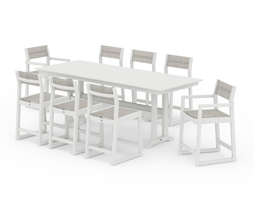 POLYWOOD® EDGE Sling 9-Piece Farmhouse Counter Set with Trestle Legs