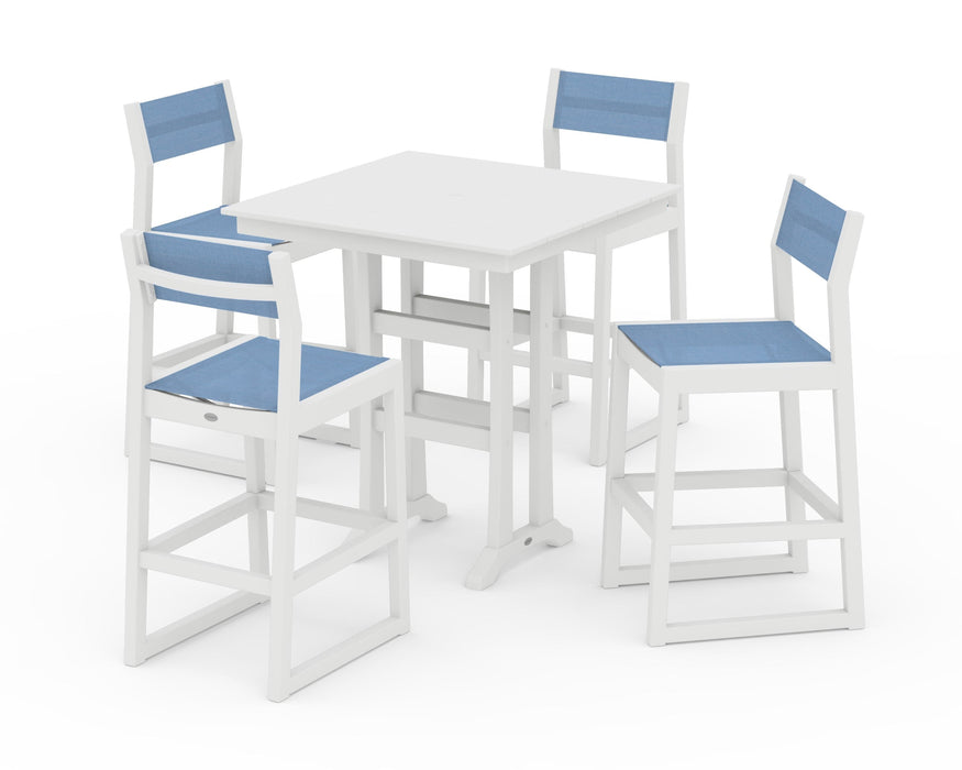 POLYWOOD® EDGE Sling Arm Chair 5-Piece Farmhouse Bar Set with Trestle Legs