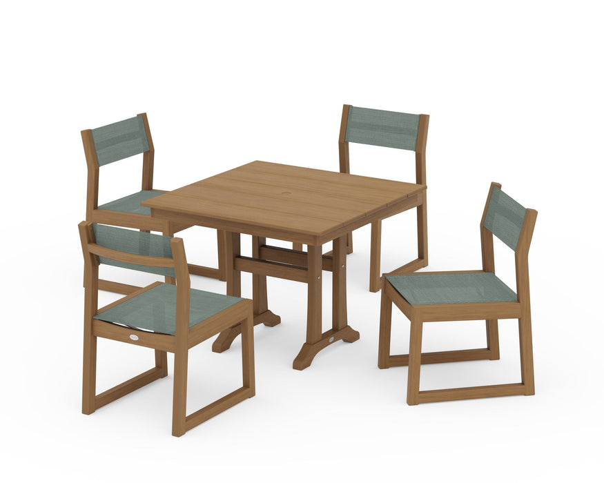 POLYWOOD® EDGE Sling 5-Piece Farmhouse Trestle Side Chair Dining Set