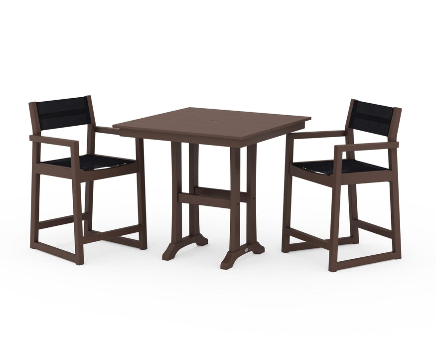 POLYWOOD® EDGE Sling Arm Chair 3-Piece Farmhouse Counter Set with Trestle Legs