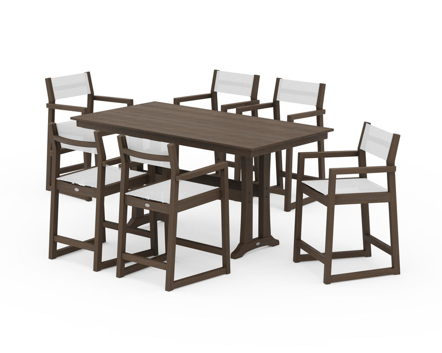 POLYWOOD® EDGE Sling Arm Chair 7-Piece Farmhouse Counter Set with Trestle Legs