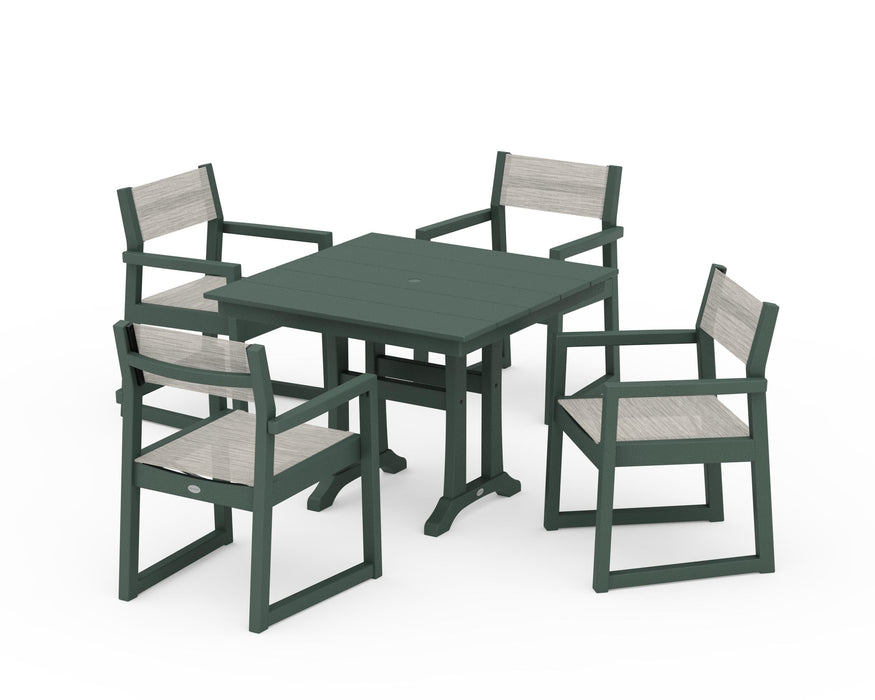 POLYWOOD® EDGE Sling 5-Piece Farmhouse Dining Set with Trestle Legs