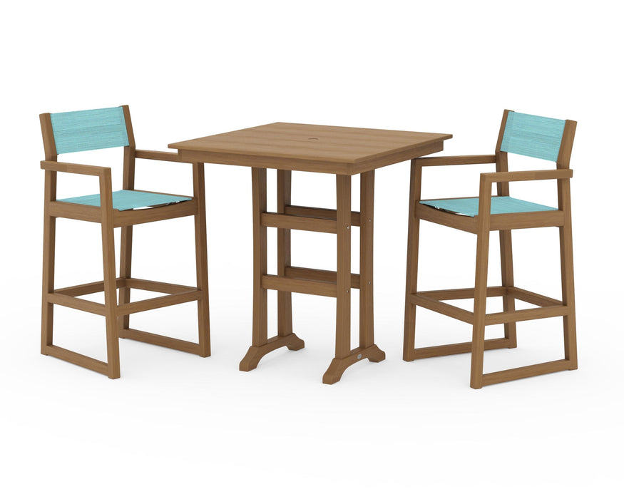 POLYWOOD® EDGE Sling Arm Chair 3-Piece Farmhouse Bar Set with Trestle Legs