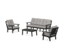 POLYWOOD Oxford 4-Piece Deep Seating Set with Sofa in Black / Grey Mist