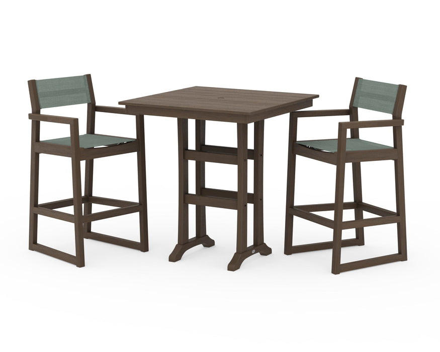 POLYWOOD® EDGE Sling Arm Chair 3-Piece Farmhouse Bar Set with Trestle Legs