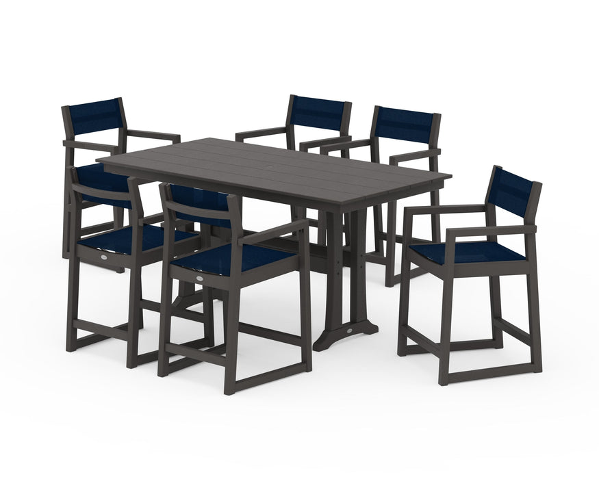 POLYWOOD® EDGE Sling Arm Chair 7-Piece Farmhouse Counter Set with Trestle Legs