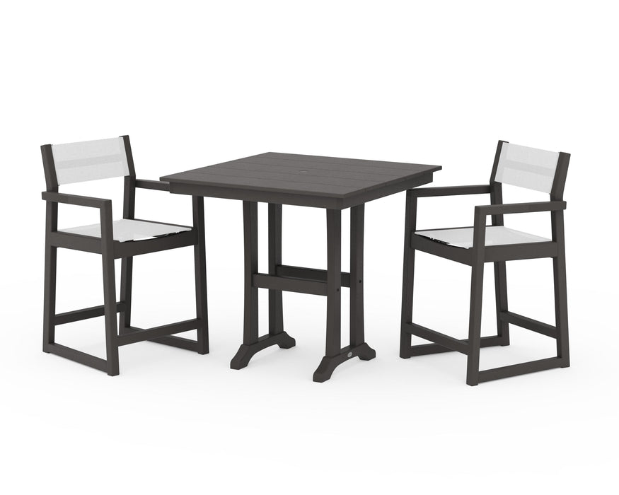 POLYWOOD® EDGE Sling Arm Chair 3-Piece Farmhouse Counter Set with Trestle Legs