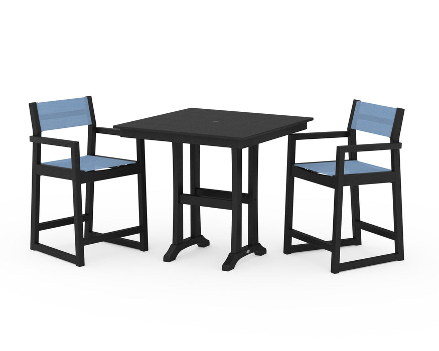 POLYWOOD® EDGE Sling Arm Chair 3-Piece Farmhouse Counter Set with Trestle Legs