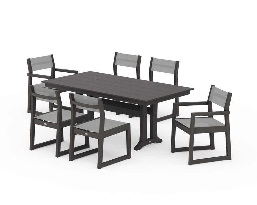 POLYWOOD® EDGE Sling 7-Piece Farmhouse Trestle Dining Set