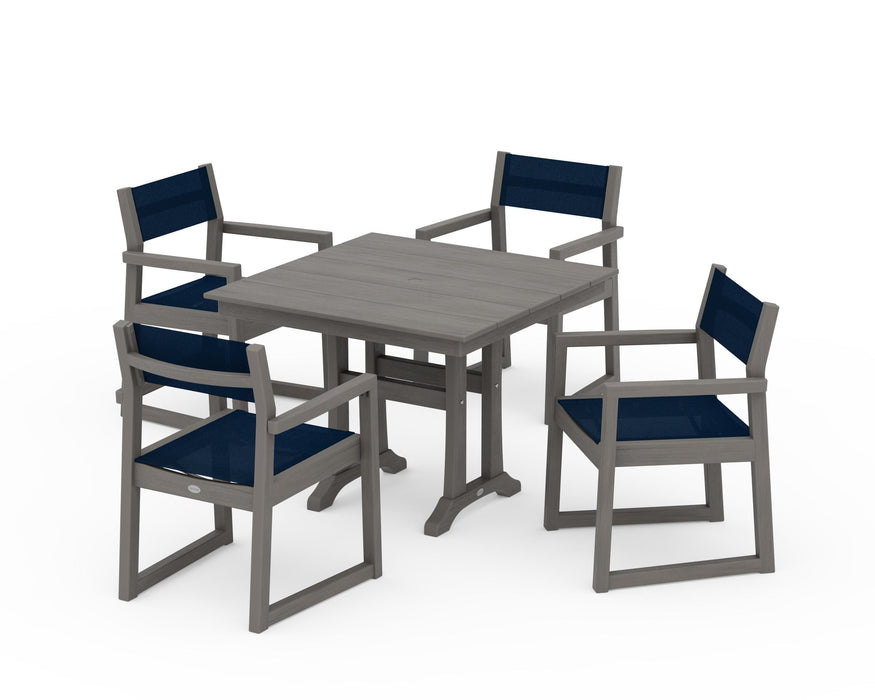 POLYWOOD® EDGE Sling 5-Piece Farmhouse Dining Set with Trestle Legs
