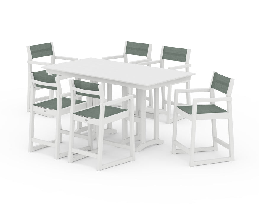 POLYWOOD® EDGE Sling Arm Chair 7-Piece Farmhouse Counter Set