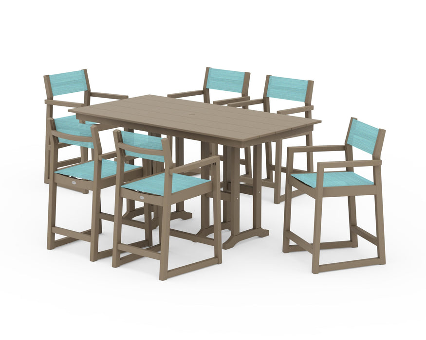 POLYWOOD® EDGE Sling Arm Chair 7-Piece Farmhouse Counter Set