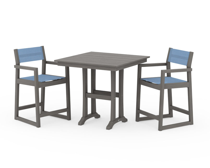 POLYWOOD® EDGE Sling Arm Chair 3-Piece Farmhouse Counter Set with Trestle Legs