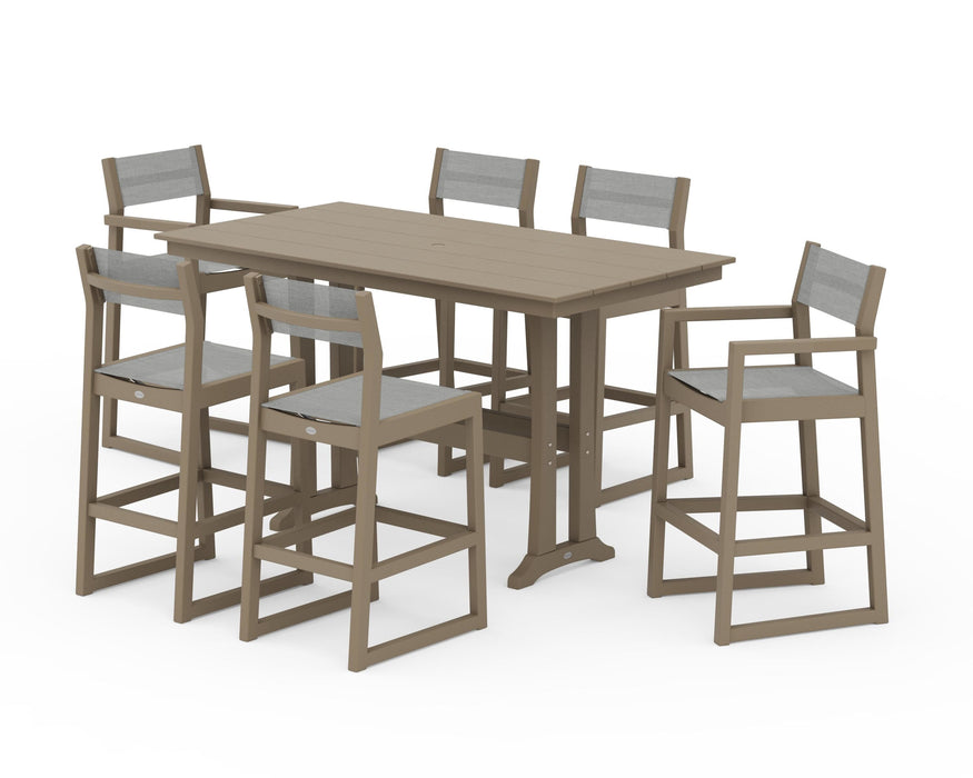 POLYWOOD® EDGE Sling 7-Piece Farmhouse Bar Set with Trestle Legs