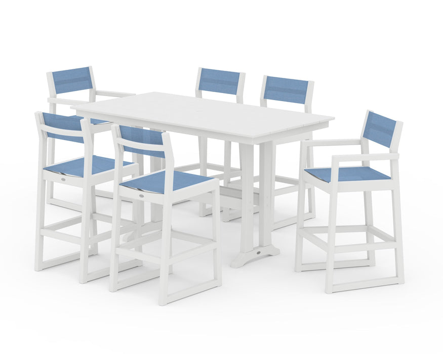 POLYWOOD® EDGE Sling 7-Piece Farmhouse Bar Set with Trestle Legs