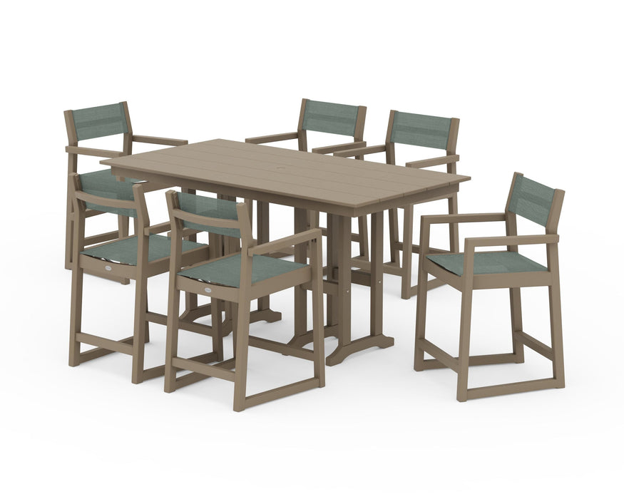 POLYWOOD® EDGE Sling Arm Chair 7-Piece Farmhouse Counter Set