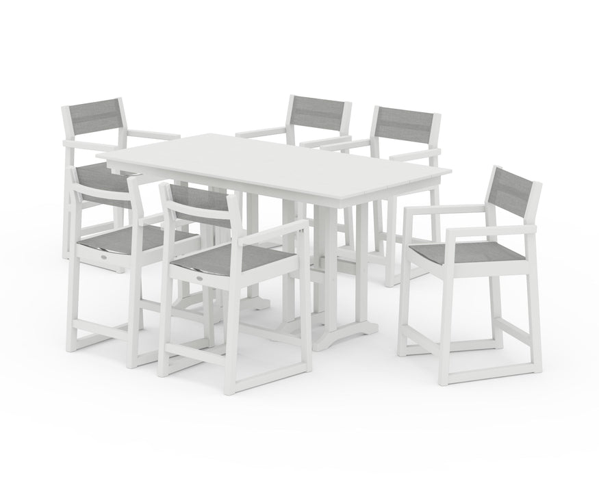 POLYWOOD® EDGE Sling Arm Chair 7-Piece Farmhouse Counter Set