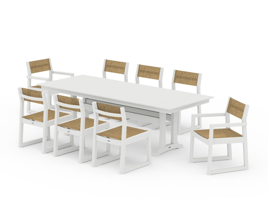 POLYWOOD® EDGE Sling 9-Piece Farmhouse Trestle Dining Set