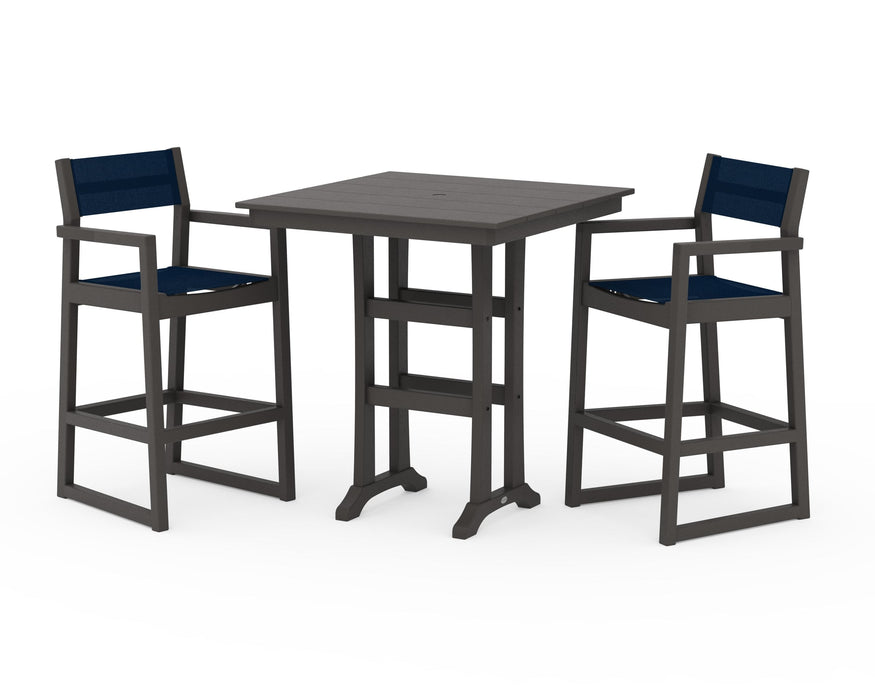 POLYWOOD® EDGE Sling Arm Chair 3-Piece Farmhouse Bar Set with Trestle Legs