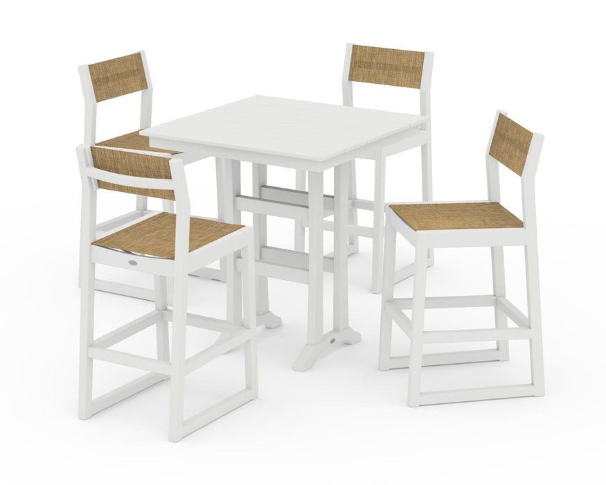 POLYWOOD® EDGE Sling Arm Chair 5-Piece Farmhouse Bar Set with Trestle Legs