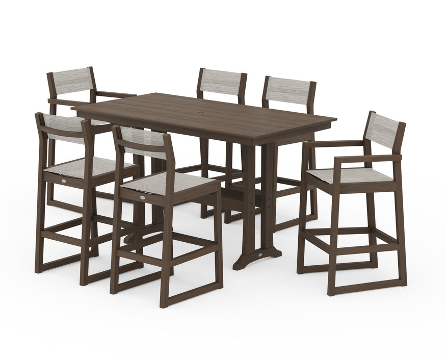 POLYWOOD® EDGE Sling 7-Piece Farmhouse Bar Set with Trestle Legs