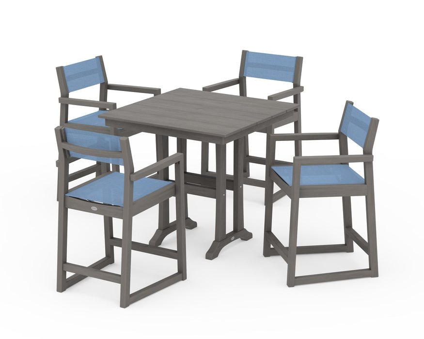 POLYWOOD® EDGE Sling Arm Chair 5-Piece Farmhouse Counter Set with Trestle Legs