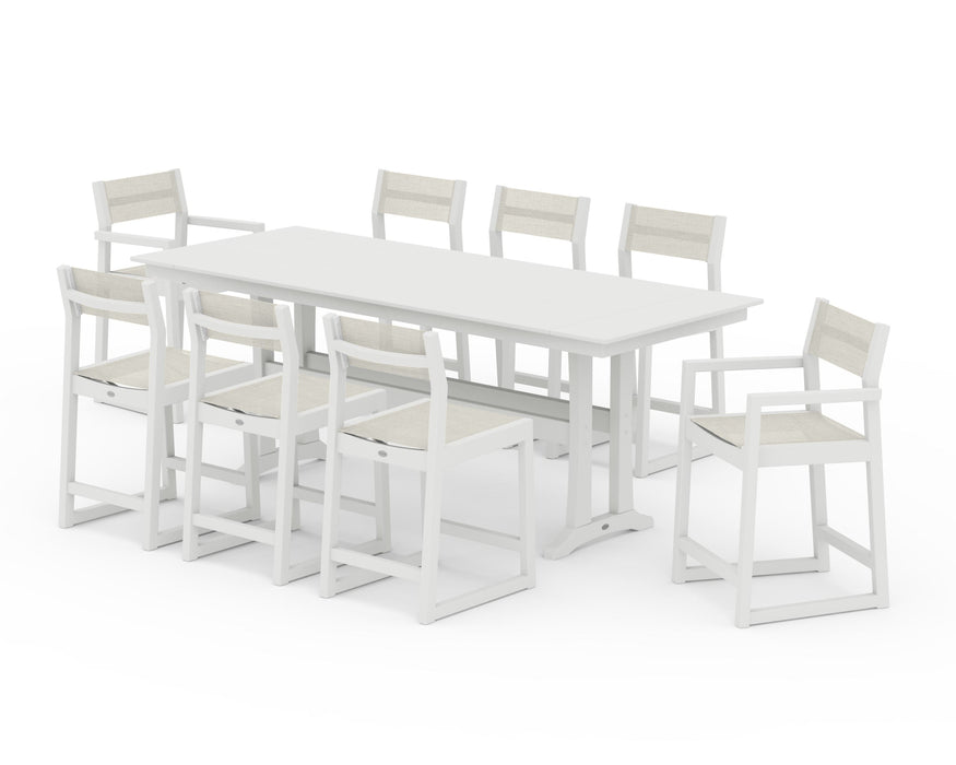 POLYWOOD® EDGE Sling 9-Piece Farmhouse Counter Set with Trestle Legs