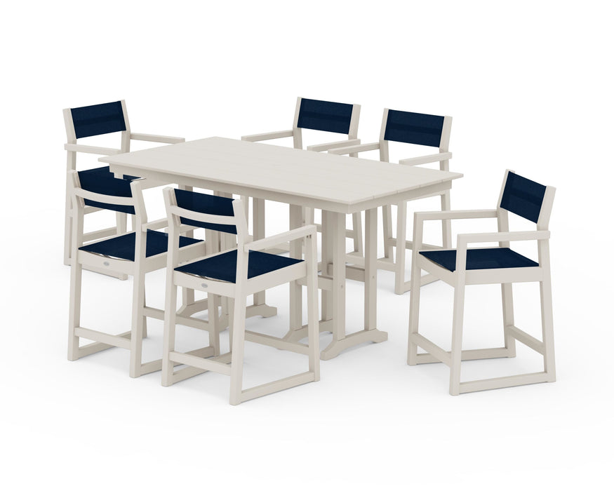 POLYWOOD® EDGE Sling Arm Chair 7-Piece Farmhouse Counter Set