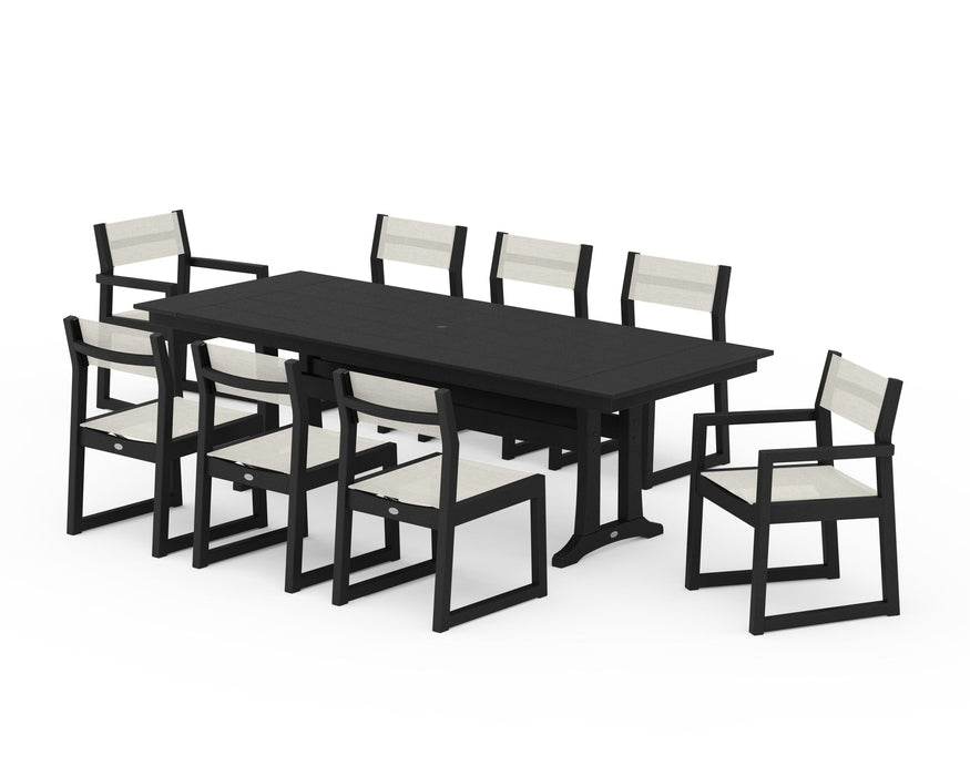 POLYWOOD® EDGE Sling 9-Piece Farmhouse Trestle Dining Set