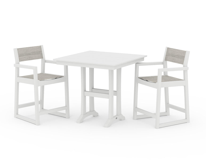 POLYWOOD® EDGE Sling Arm Chair 3-Piece Farmhouse Counter Set with Trestle Legs