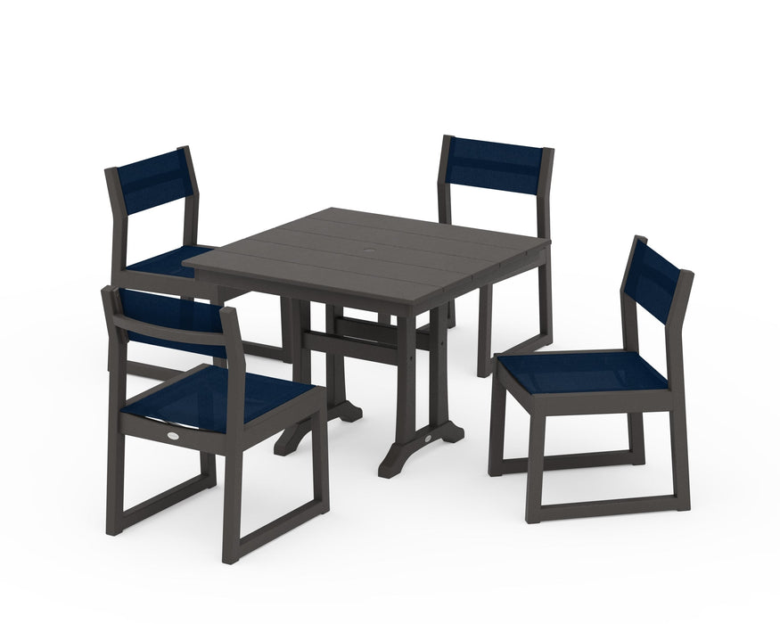 POLYWOOD® EDGE Sling 5-Piece Farmhouse Trestle Side Chair Dining Set
