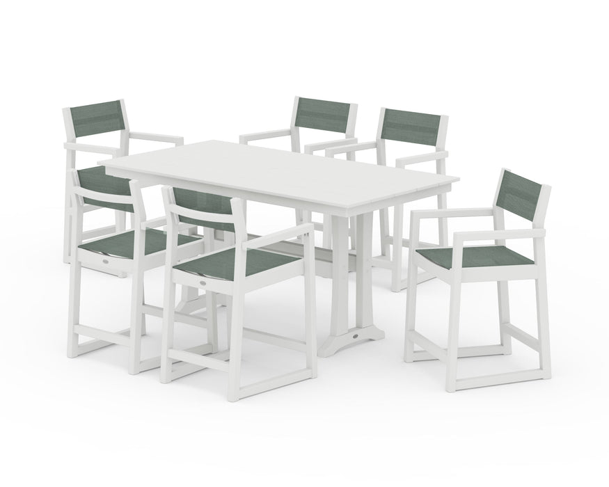 POLYWOOD® EDGE Sling Arm Chair 7-Piece Farmhouse Counter Set with Trestle Legs