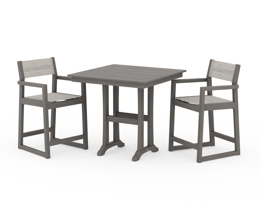 POLYWOOD® EDGE Sling Arm Chair 3-Piece Farmhouse Counter Set with Trestle Legs