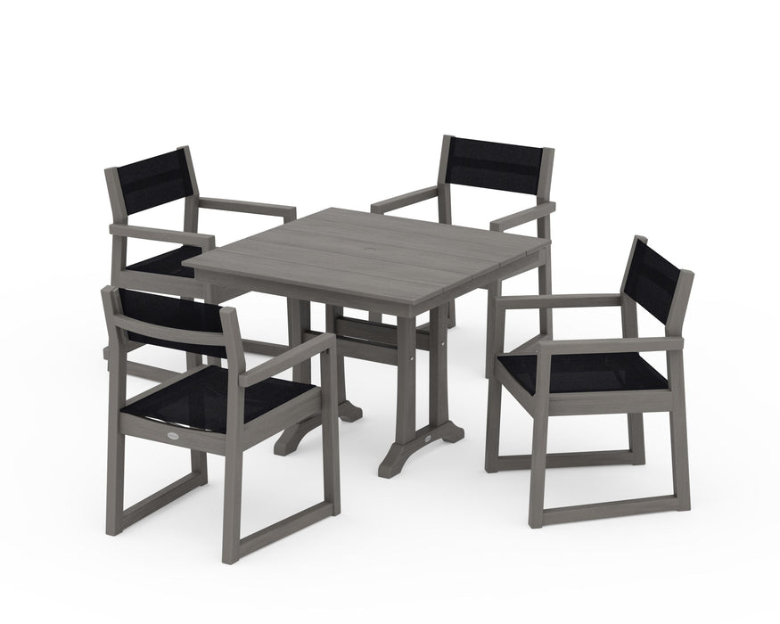POLYWOOD® EDGE Sling 5-Piece Farmhouse Dining Set with Trestle Legs