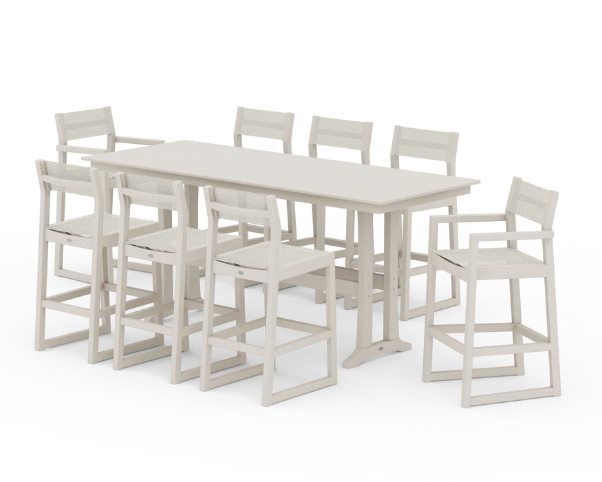 POLYWOOD® EDGE Sling 9-Piece Farmhouse Bar Set with Trestle Legs