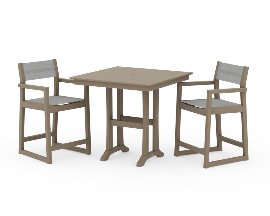 POLYWOOD® EDGE Sling Arm Chair 3-Piece Farmhouse Counter Set with Trestle Legs