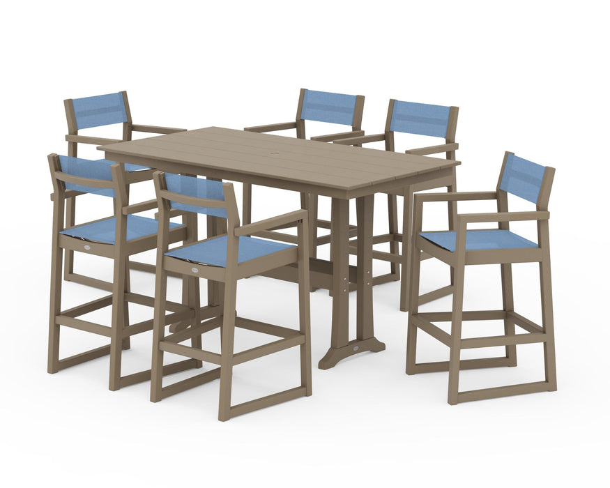 POLYWOOD® EDGE Sling Arm Chair 7-Piece Farmhouse Bar Set with Trestle Legs