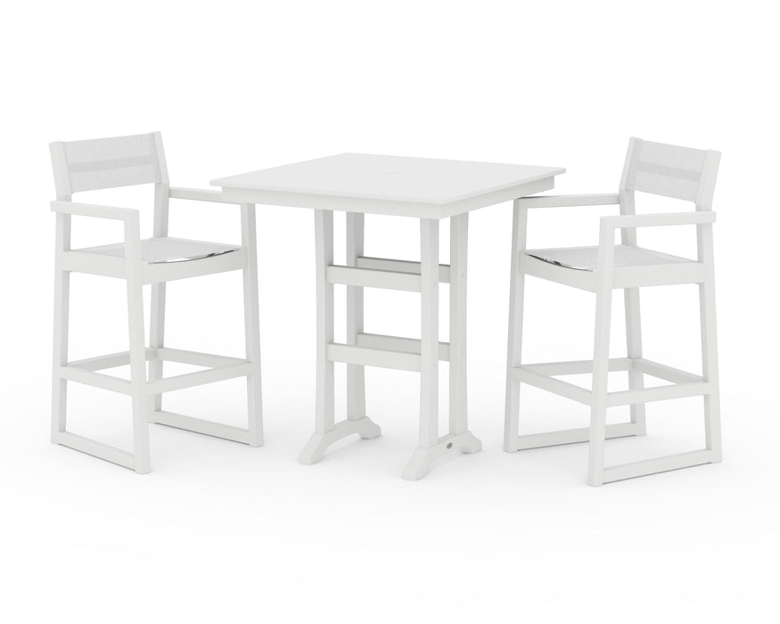 POLYWOOD® EDGE Sling Arm Chair 3-Piece Farmhouse Bar Set with Trestle Legs